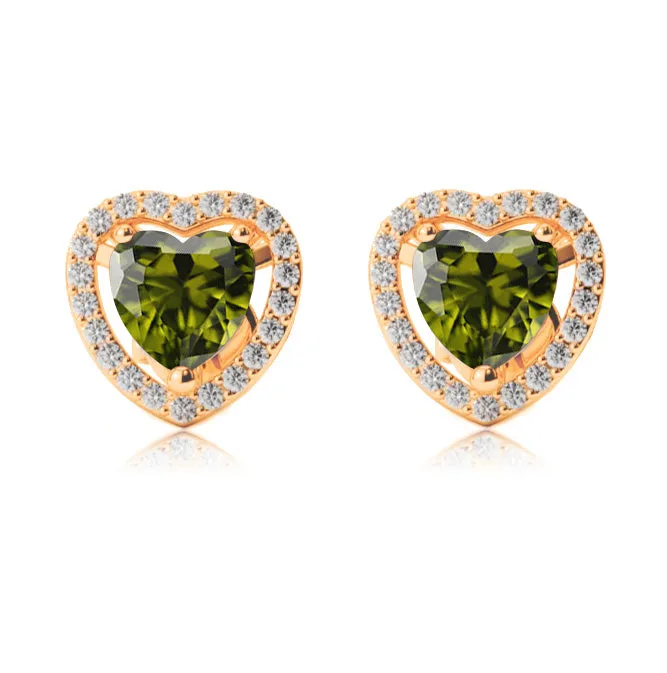 10k Yellow Gold Plated 3 Ct Created Halo Heart Peridot Stud Earrings