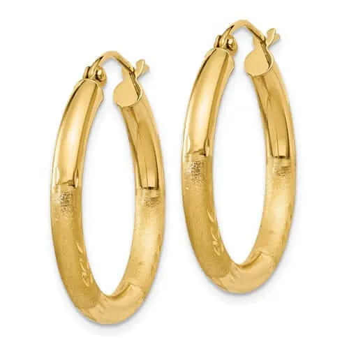 10k Yellow Gold Satin D.C Round Hoop Earrings