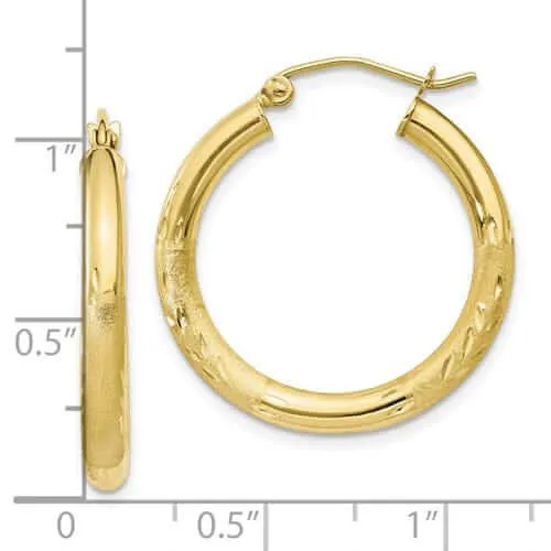 10k Yellow Gold Satin D.C Round Hoop Earrings