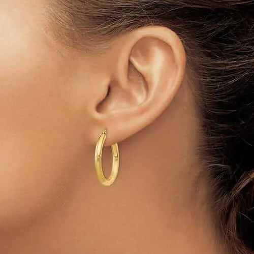 10k Yellow Gold Satin D.C Round Hoop Earrings