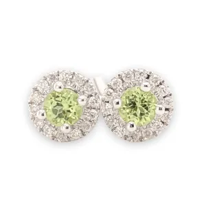 14K W Gold 0.10cttw Diamond 0.30cttw Peridot Round Halo Earrings