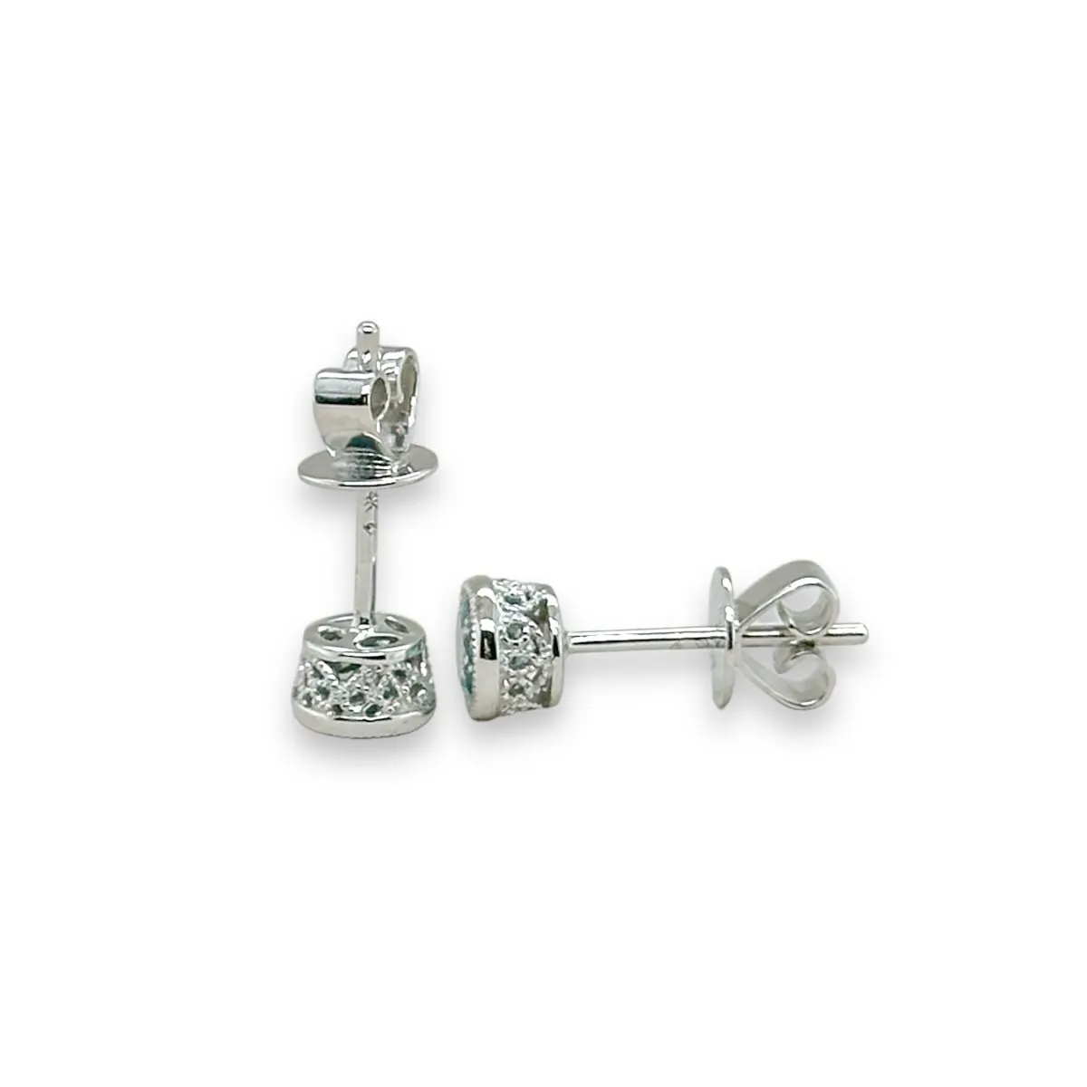 14K W Gold 0.49ctw 5mm Bezel Set Round Aquamarine Earrings