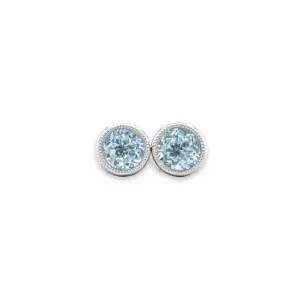 14K W Gold 0.49ctw 5mm Bezel Set Round Aquamarine Earrings