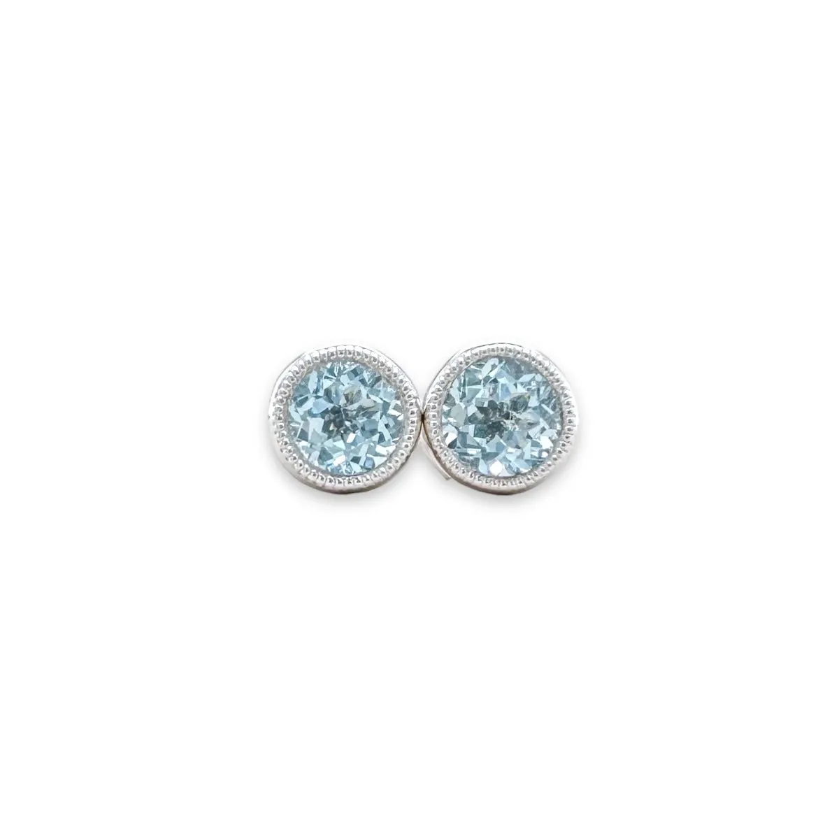 14K W Gold 0.49ctw 5mm Bezel Set Round Aquamarine Earrings