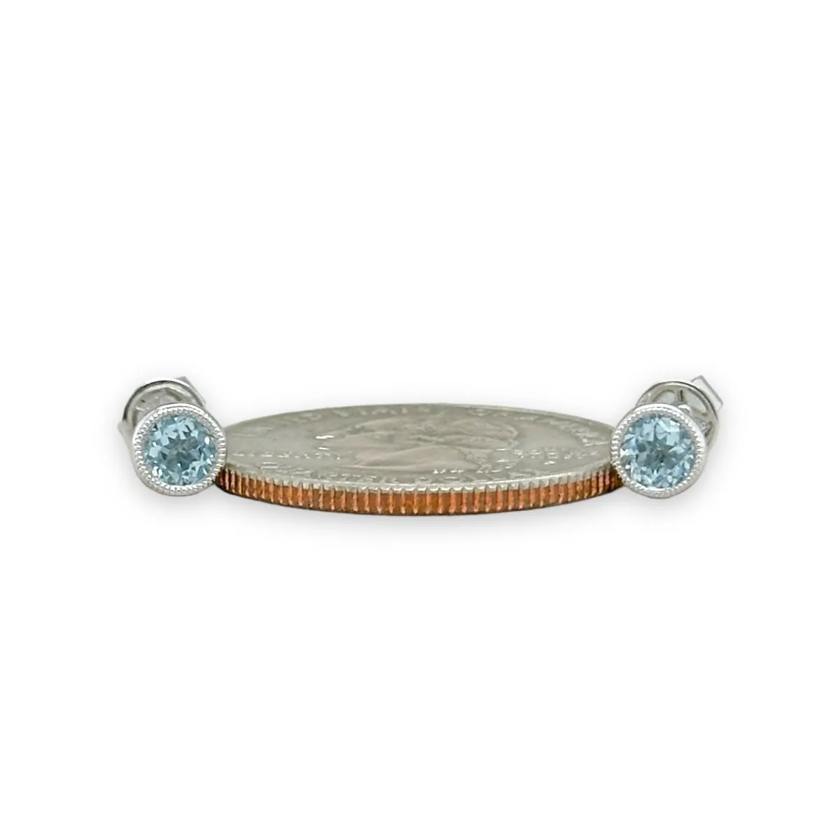 14K W Gold 0.49ctw 5mm Bezel Set Round Aquamarine Earrings