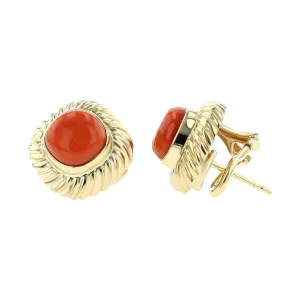 14K Yellow Gold Coral Shrimp Button Earrings