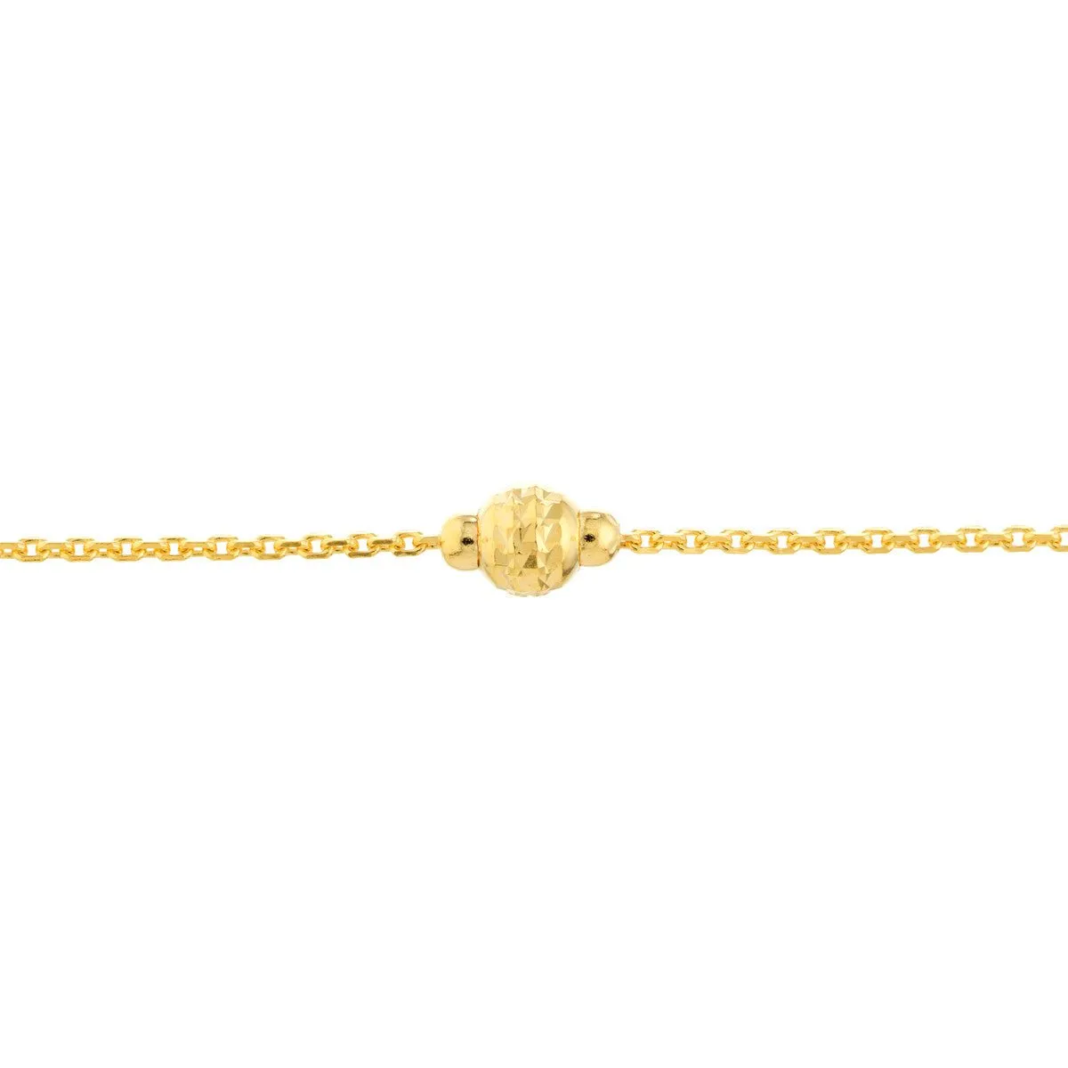 14K Yellow Gold D/C and Mini Polished Bead Adjustable Anklet