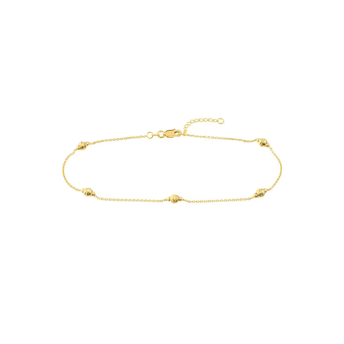 14K Yellow Gold D/C and Mini Polished Bead Adjustable Anklet