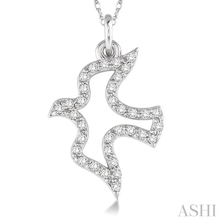 1/6 ctw Single Cut Diamond Dove Petite Pendant in 14K White Gold with Chain
