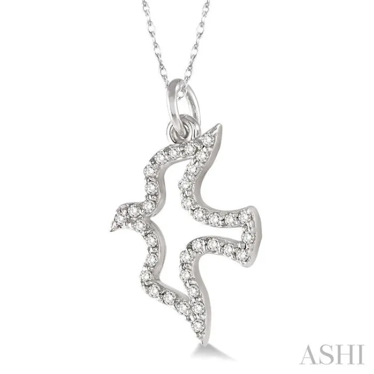 1/6 ctw Single Cut Diamond Dove Petite Pendant in 14K White Gold with Chain