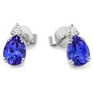 18ct White Gold Pear Cut Tanzanite & Round Brilliant Cut Diamond Drop Earrings