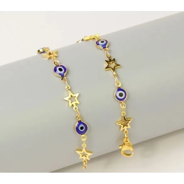 18K Gold Plated Star Blue Evil Eye Crystal Anklet