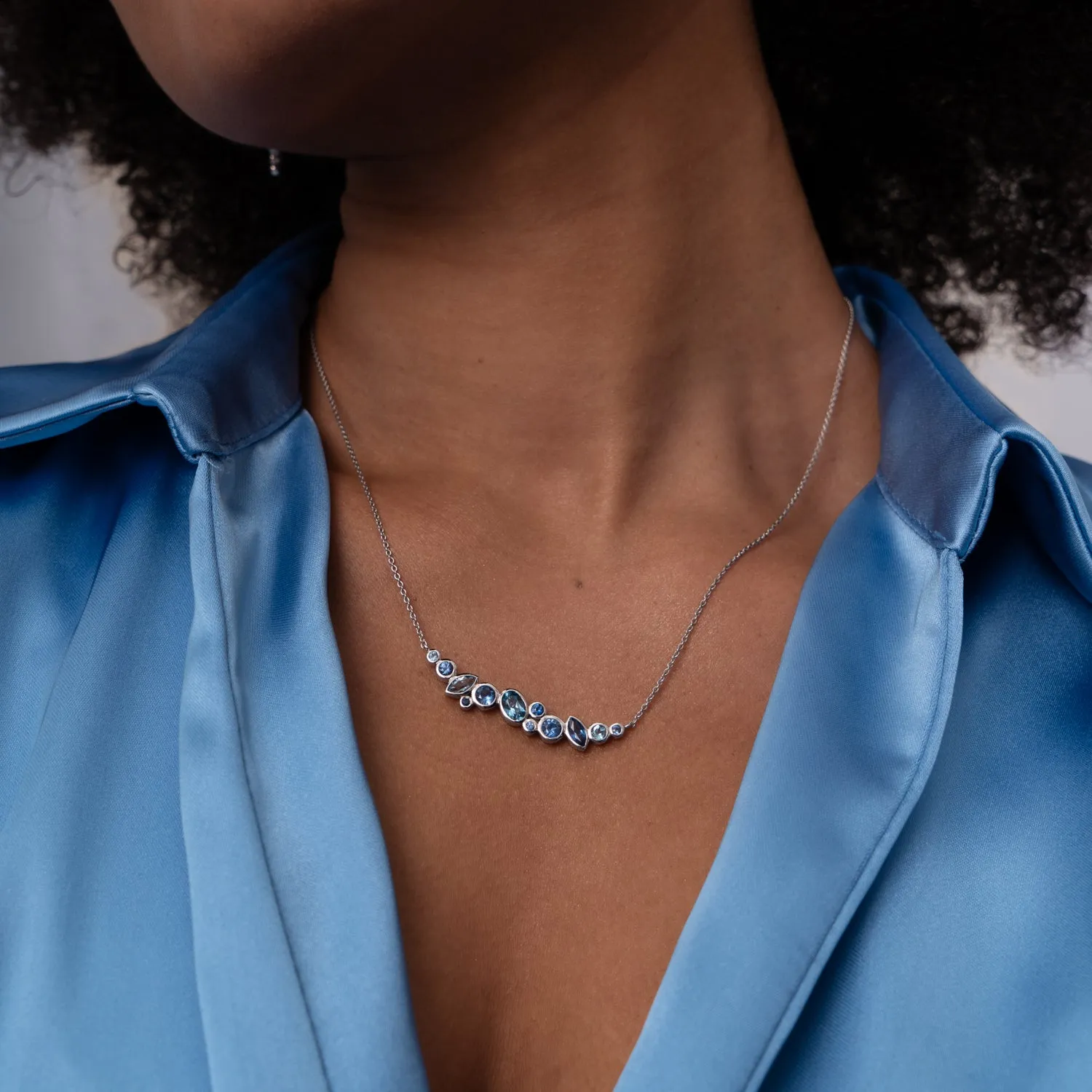 18k Sapphire & Aquamarine Multi-Cut Cascade Necklace