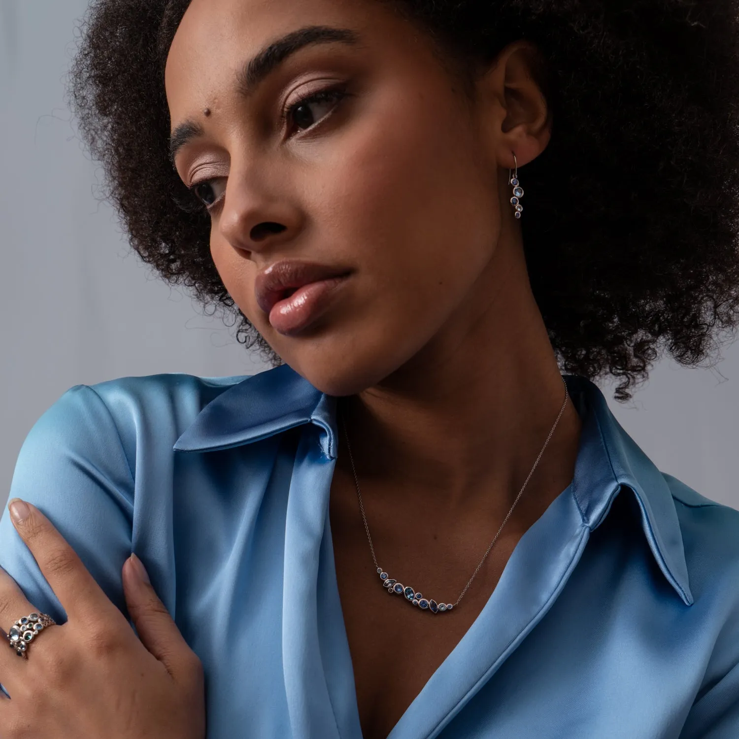 18k Sapphire & Aquamarine Multi-Cut Cascade Necklace