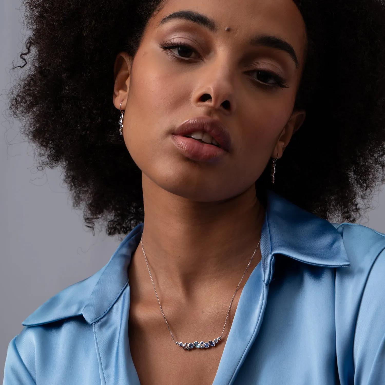 18k Sapphire & Aquamarine Multi-Cut Cascade Necklace