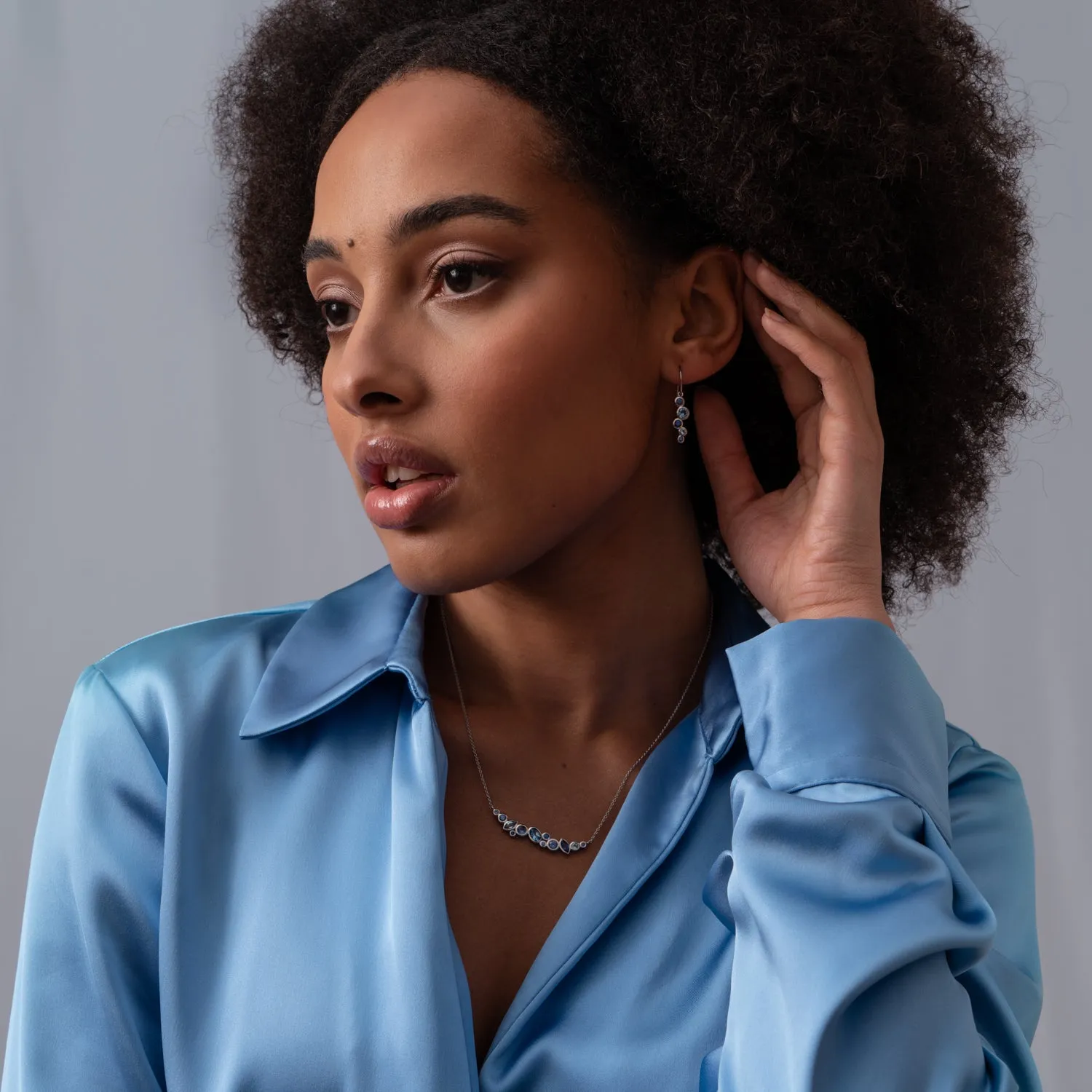 18k Sapphire & Aquamarine Multi-Cut Cascade Necklace