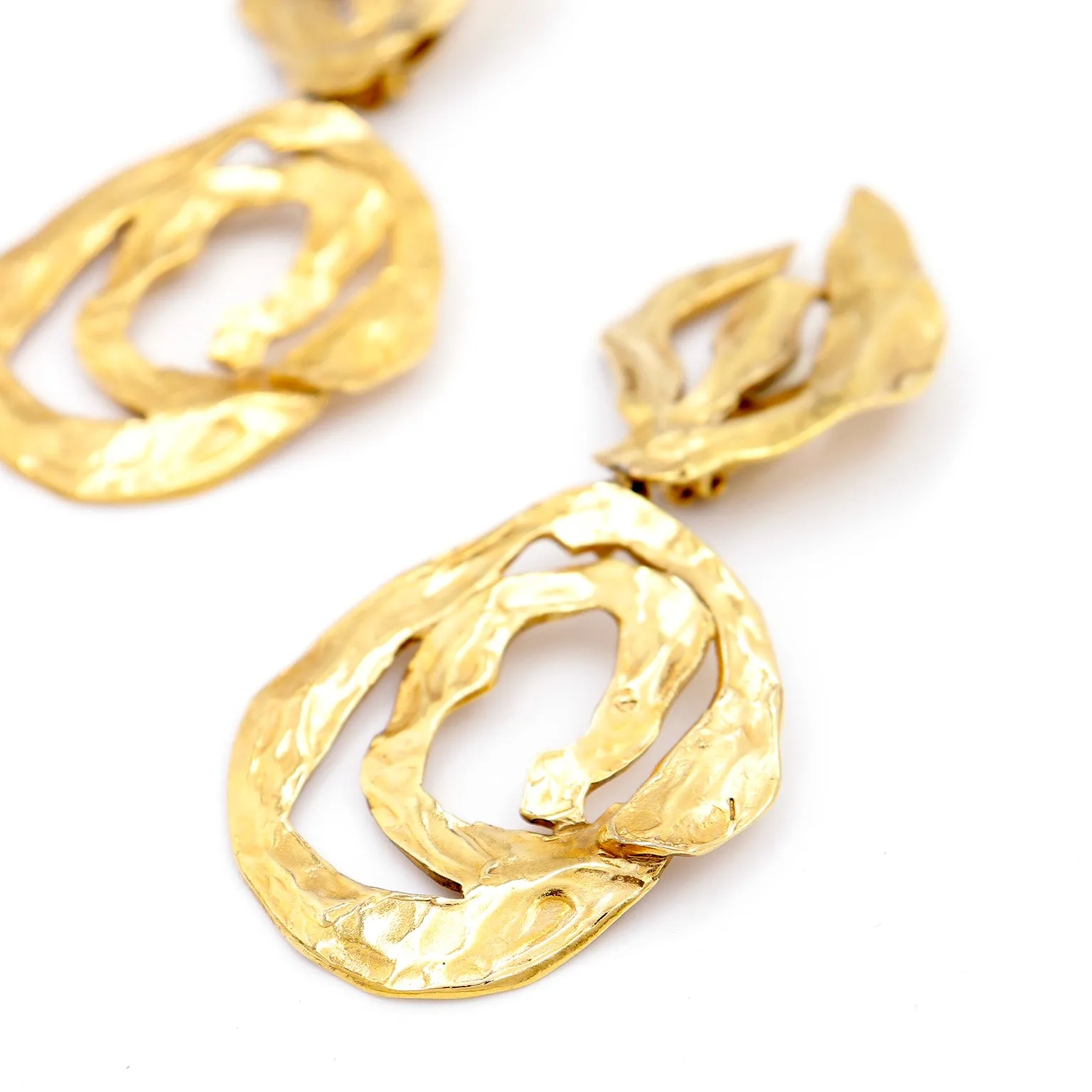 1980s Oversized Yves Saint Laurent Gold Plated YSL Statement Earrings