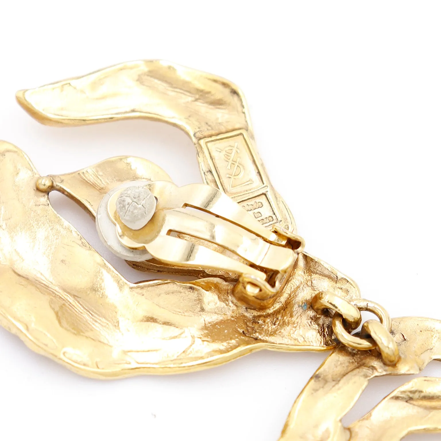 1980s Oversized Yves Saint Laurent Gold Plated YSL Statement Earrings