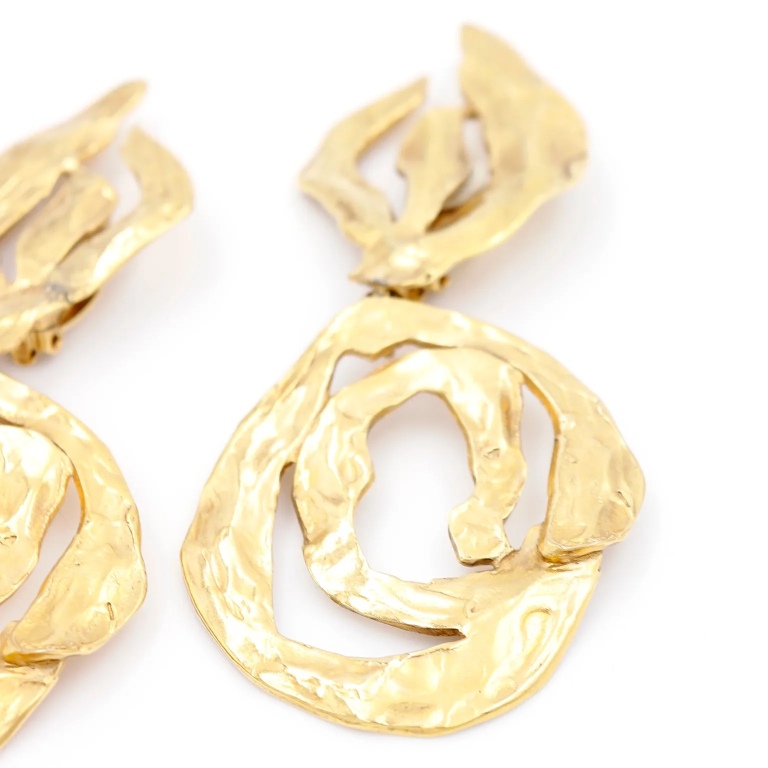1980s Oversized Yves Saint Laurent Gold Plated YSL Statement Earrings