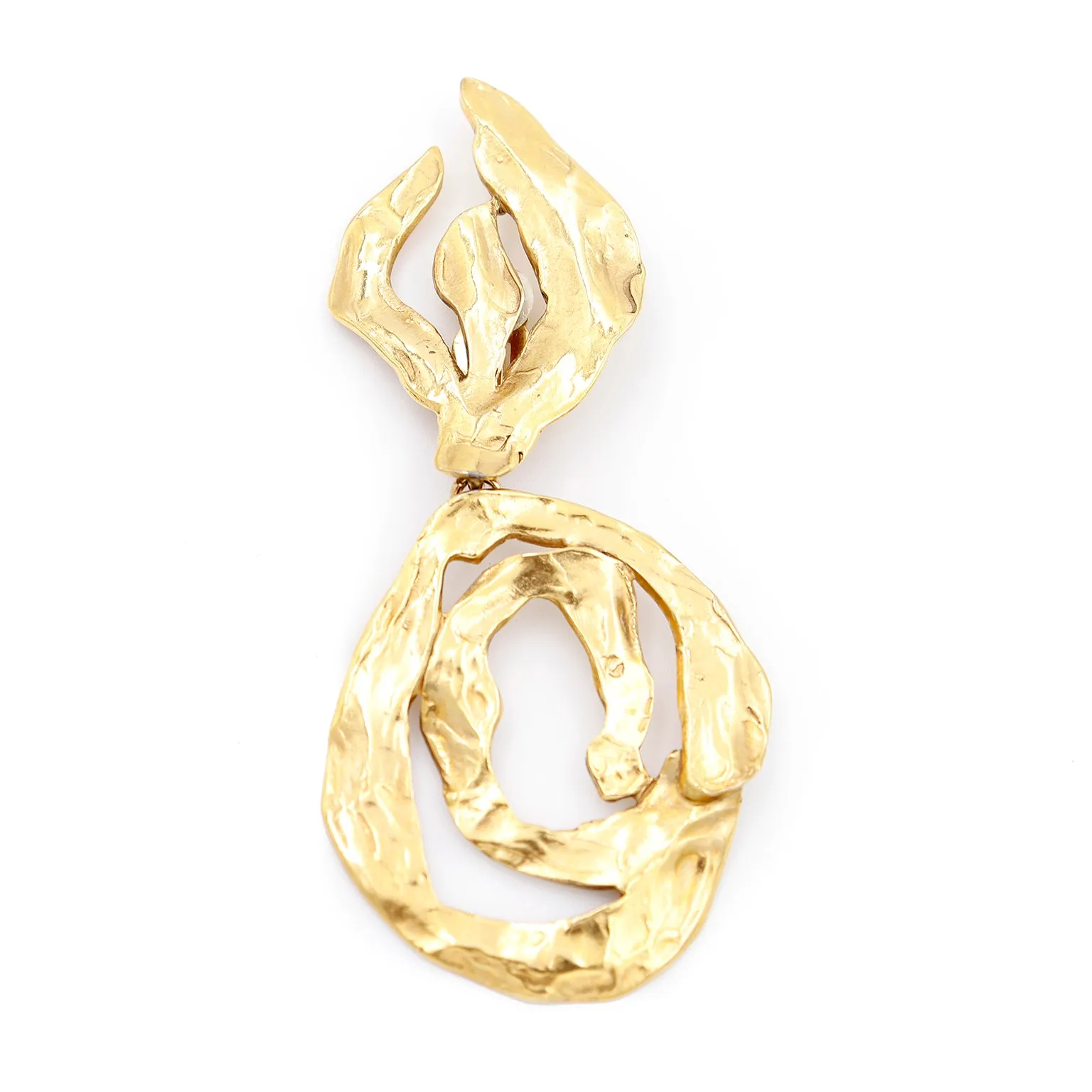 1980s Oversized Yves Saint Laurent Gold Plated YSL Statement Earrings