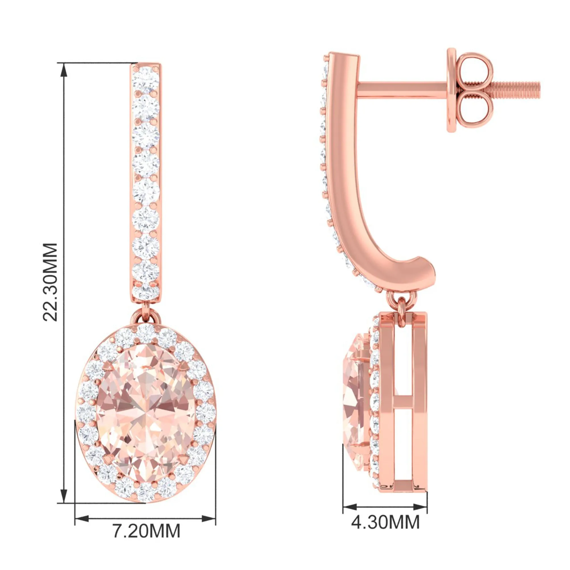 2 CT Oval Morganite and Diamond Hoop Drop Earrings