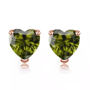 24k Rose Gold Plated 3 Carat Heart Created Peridot Stud Earrings