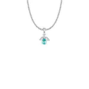 3/4 Inch Sterling Silver and Glass Crystal March Birthstone Angel Necklace