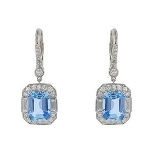 4.20ct Aquamarine and 0.28ct Earrings in Platinum