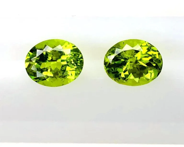 6.13 Carat Apple Green Peridot Oval Pair, Unset Loose Drop Earring Gemstones