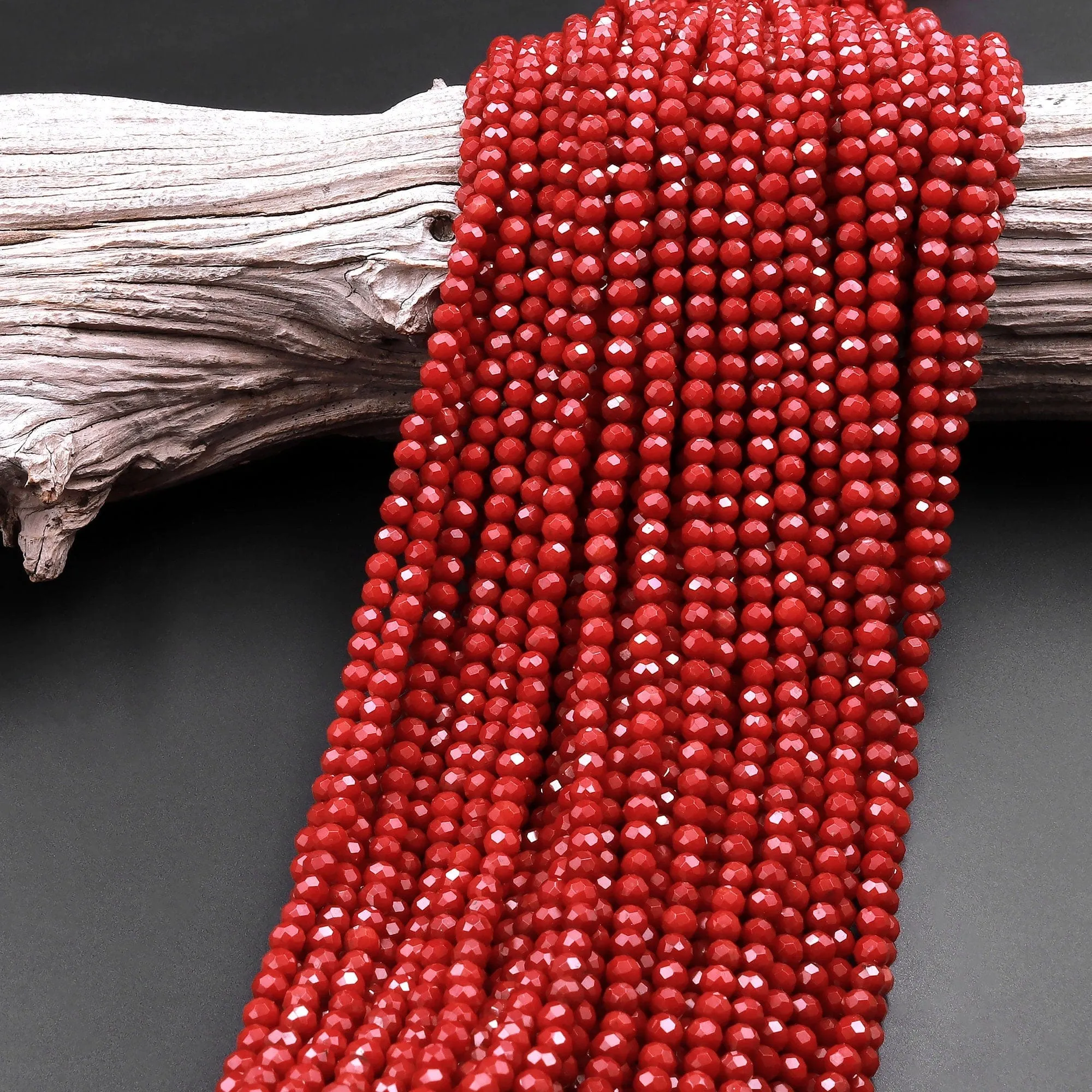 AAA Faceted Red Coral 2mm 3mm 4mm 6mm Round Beads Gemstone 15.5" Strand