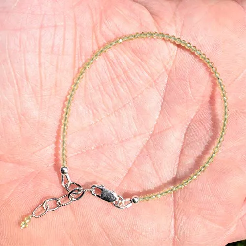 Adjustable 6.5" to 7.5" Micro-Faceted 2mm Peridot Bracelet Sterling Silver (Selenite Charged) Reiki by Zenergy Gems