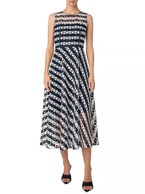 Akris Punto Striped Dot Guipure Lace Maxi Dress in Navy/Cream