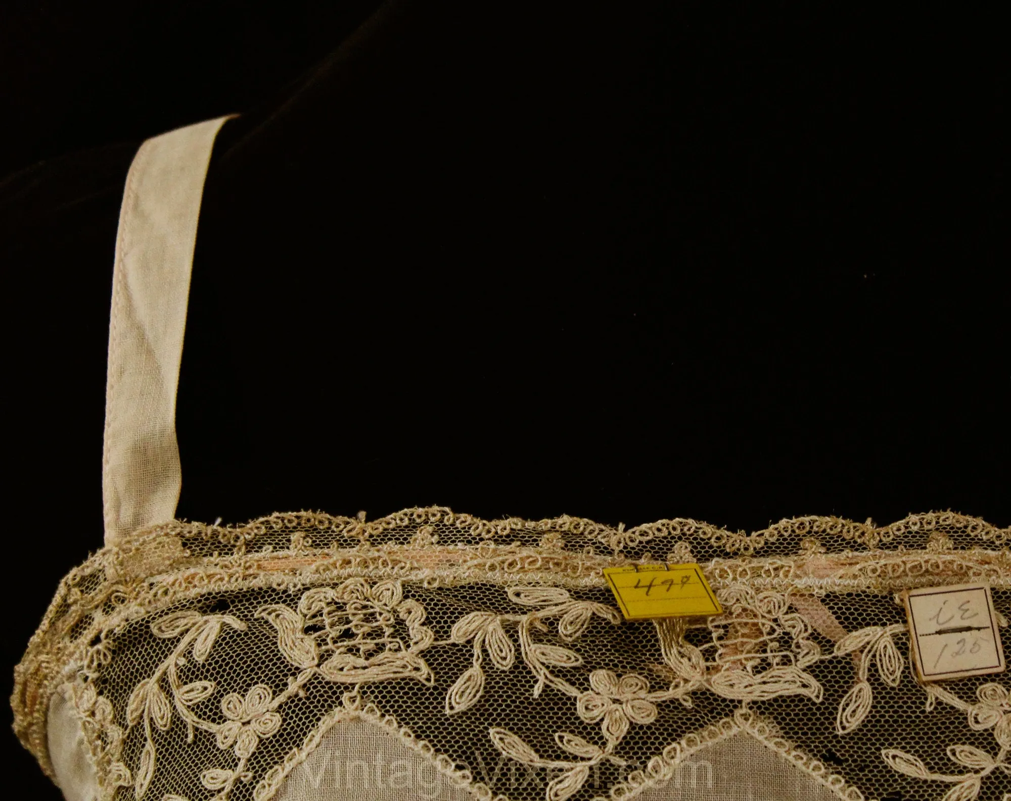 As Is 1920s Cotton Teddy - Size 2 Authentic Deadstock 20s Flapper Era Lingerie - Sheer Beige Camisole Panty - Embroidered Net - Bust 33