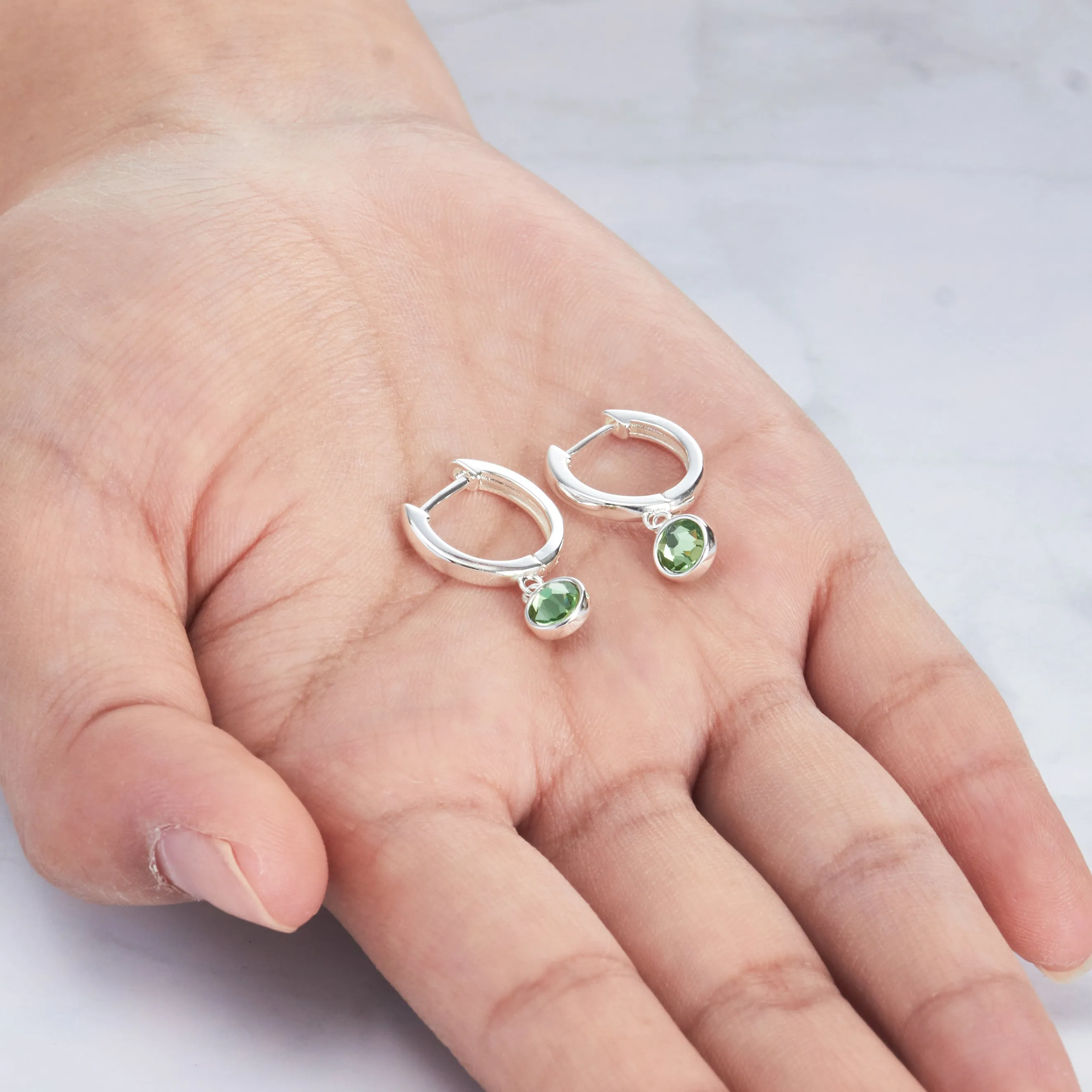 August Birthstone Hoop Earrings Created with Peridot Zircondia® Crystals