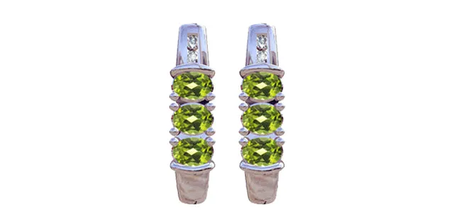 August Peridot & Diamond 3-stone Stud Earrings in White Gold