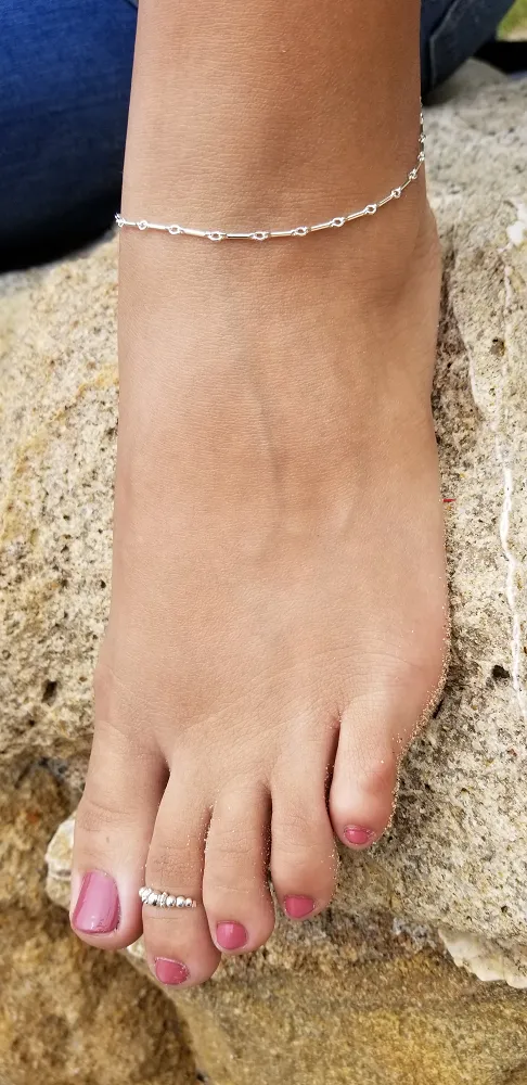Bar & Link Anklet (Sterling Silver)