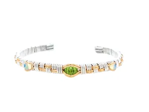 Basket Weave Three Stone Cuff Bracelet Peridot and Opal
