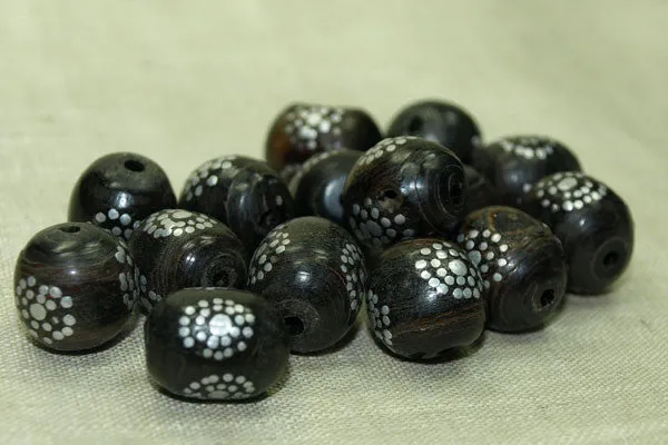 Black Coral Beads with Silver Inlay