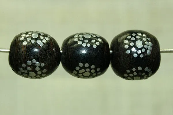 Black Coral Beads with Silver Inlay