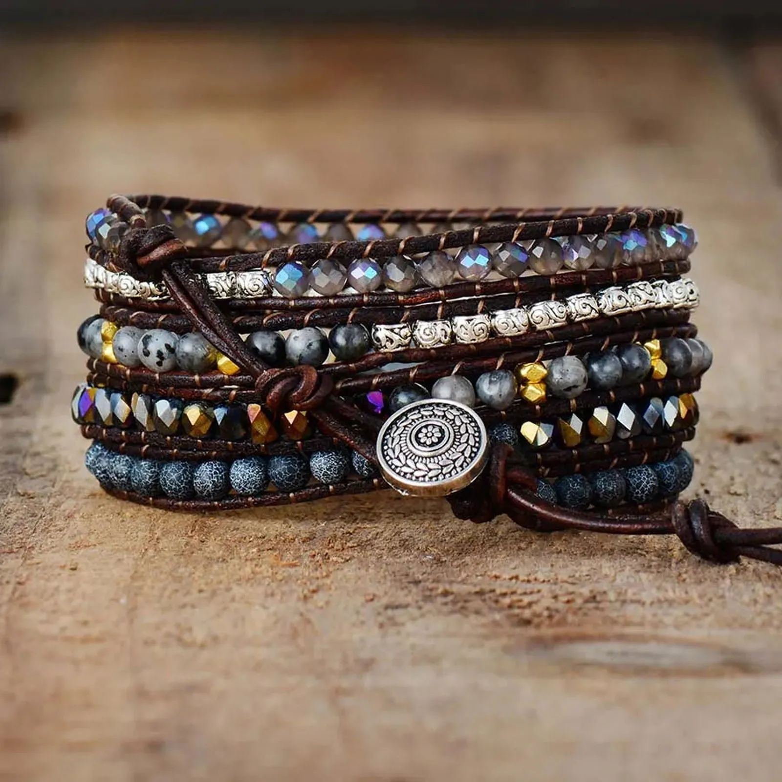Black Onyx Mix 5 Wraps Bracelet