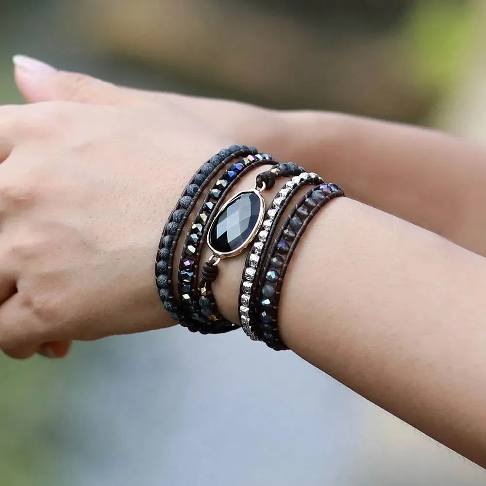 Black Onyx Mix 5 Wraps Bracelet