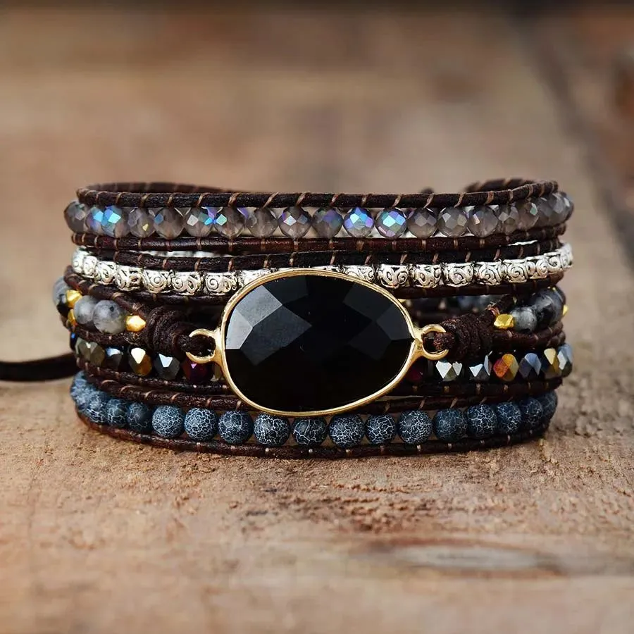 Black Onyx Mix 5 Wraps Bracelet