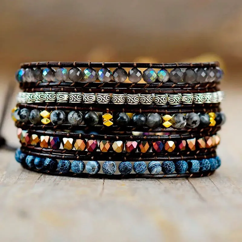 Black Onyx Mix 5 Wraps Bracelet