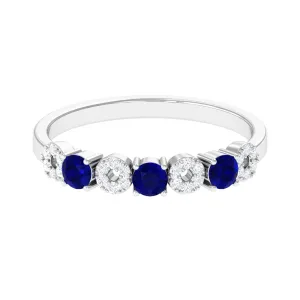 Blue Sapphire and Diamond Semi Eternity Ring