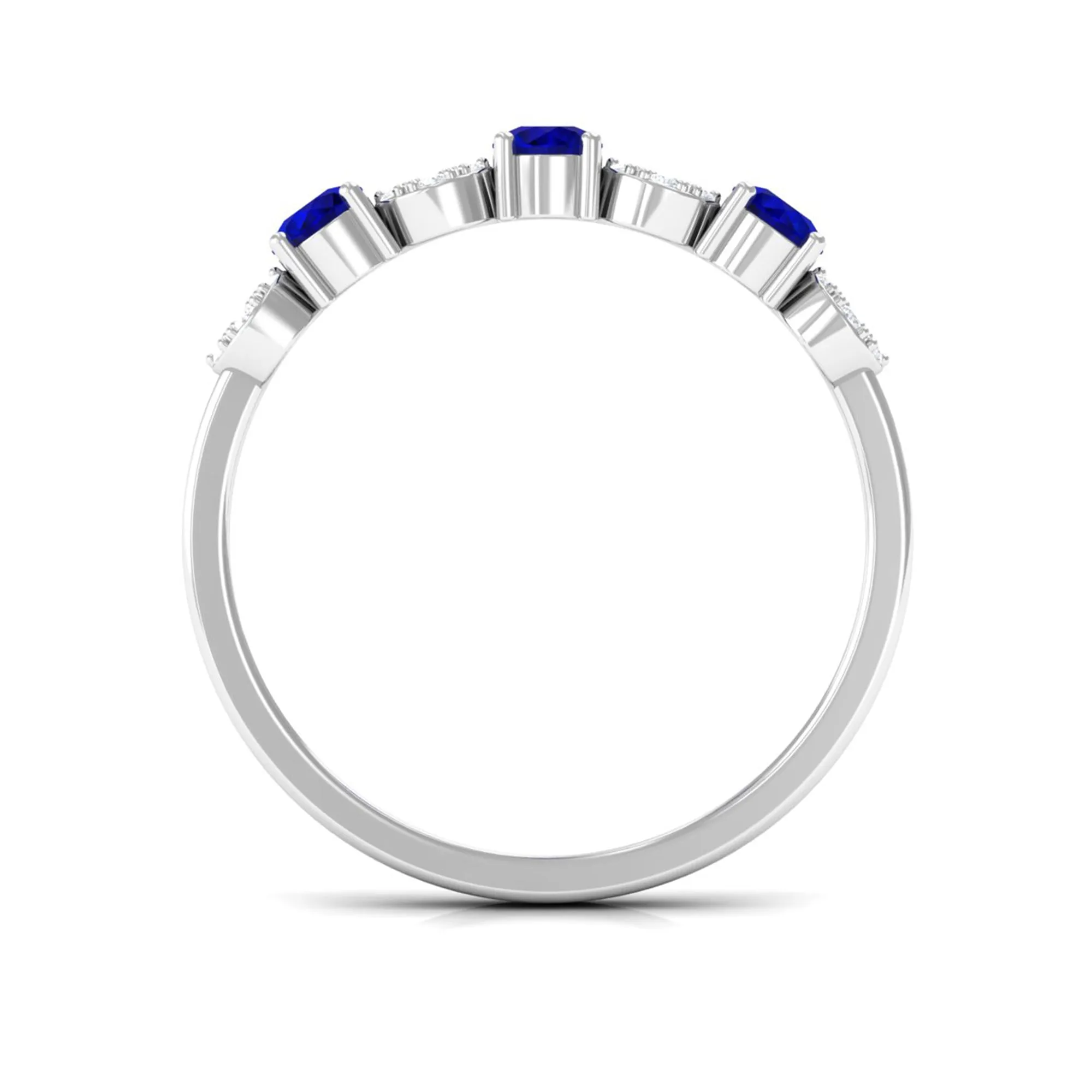 Blue Sapphire and Diamond Semi Eternity Ring