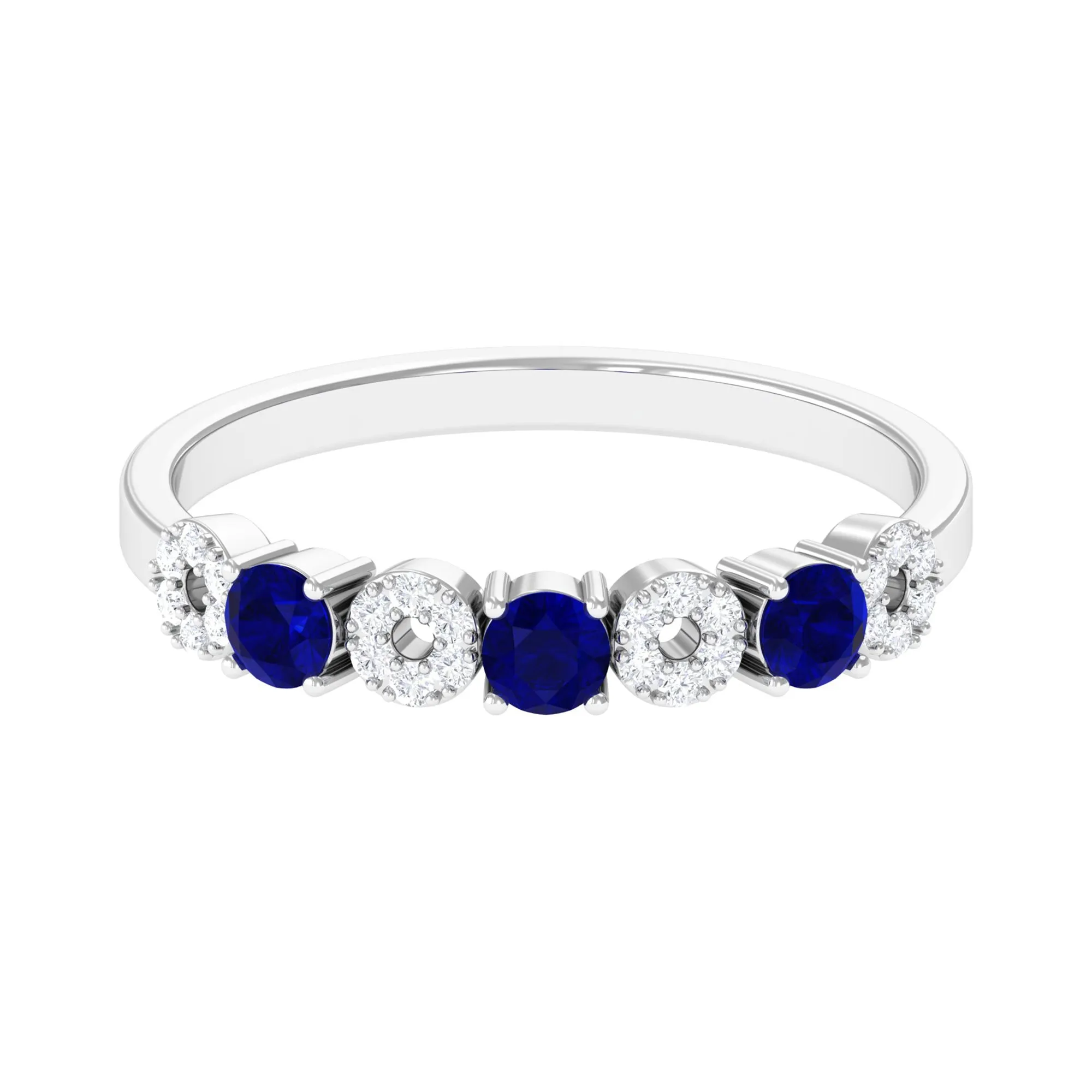 Blue Sapphire and Diamond Semi Eternity Ring