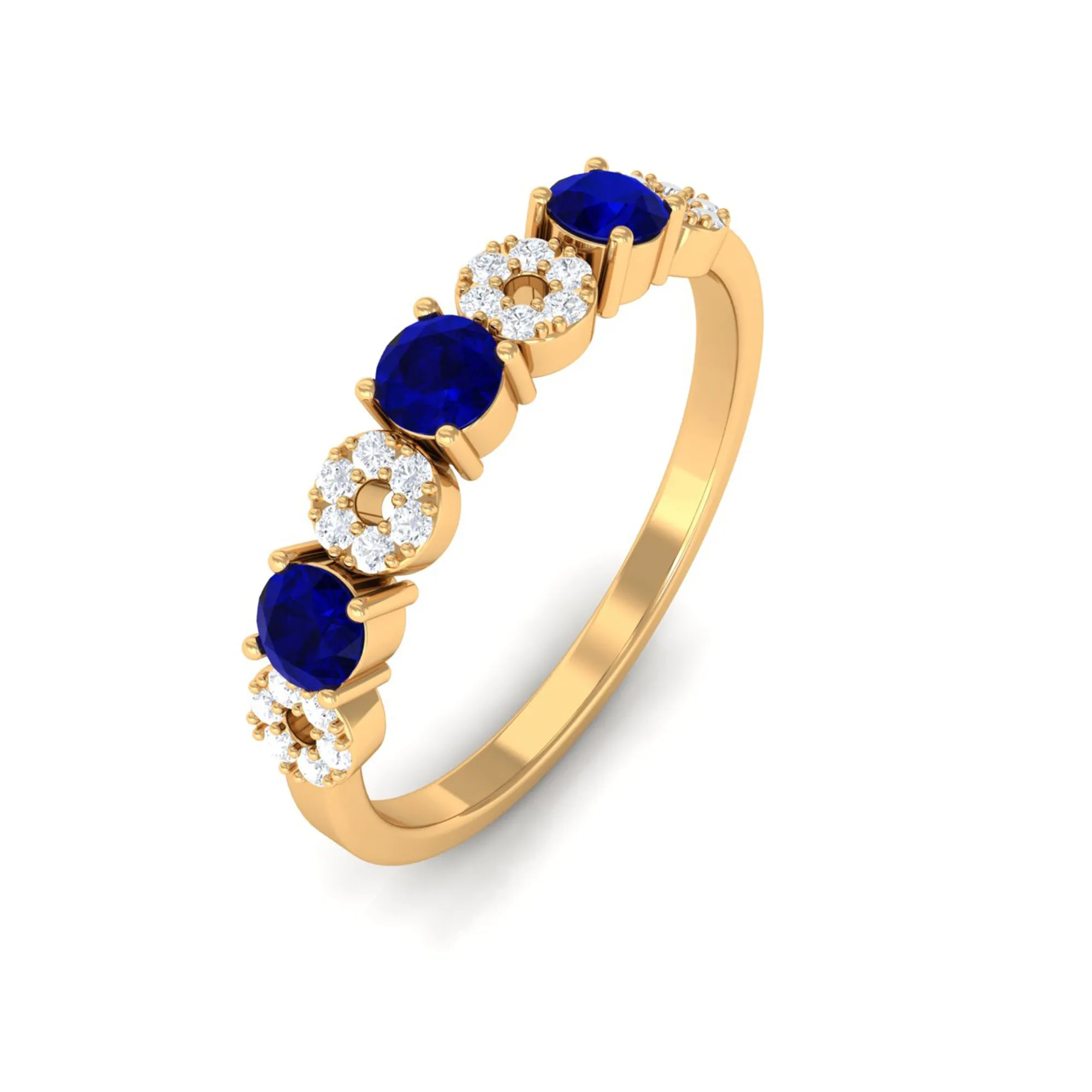 Blue Sapphire and Diamond Semi Eternity Ring