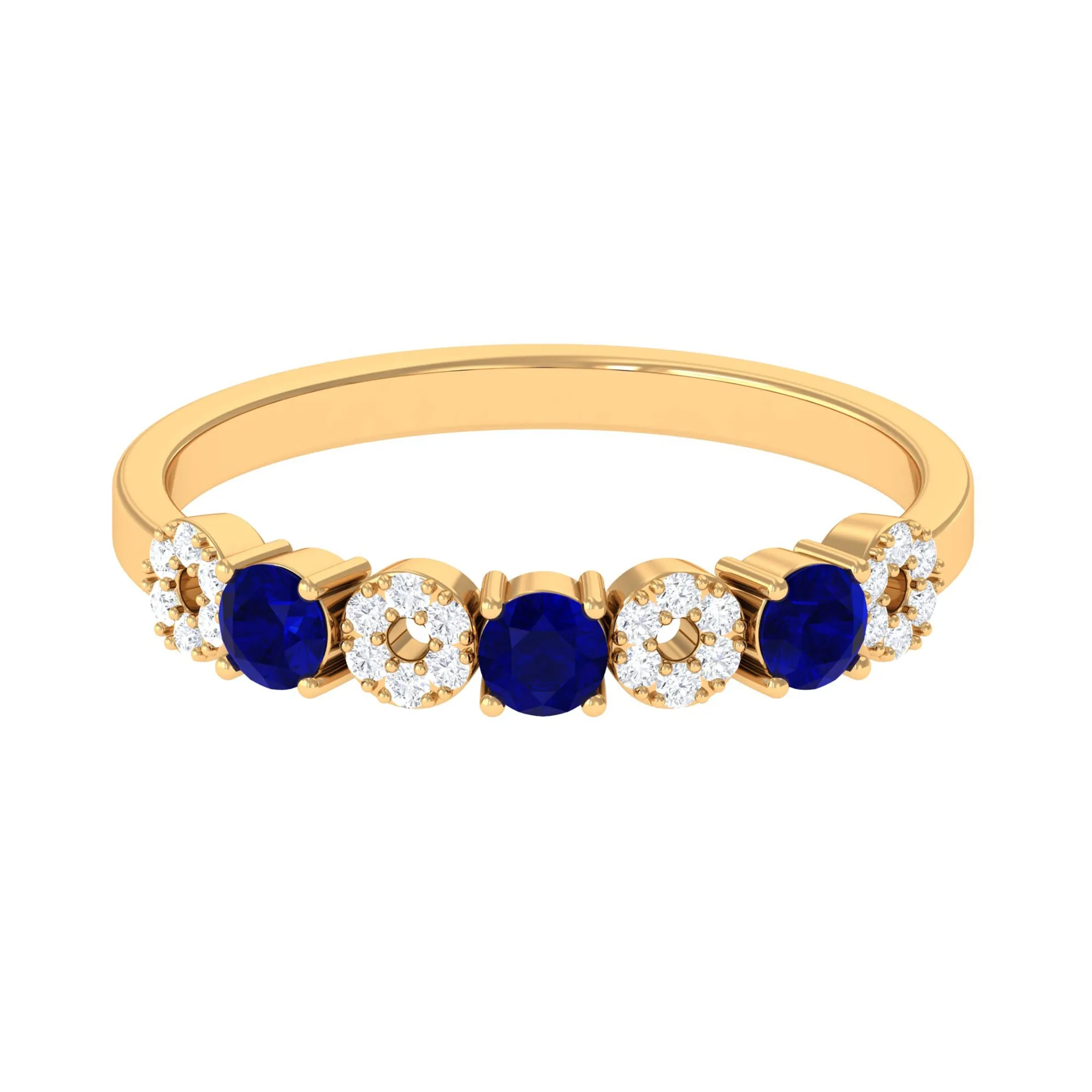Blue Sapphire and Diamond Semi Eternity Ring