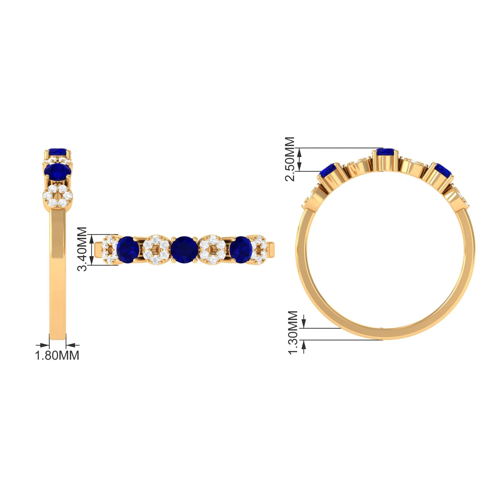 Blue Sapphire and Diamond Semi Eternity Ring