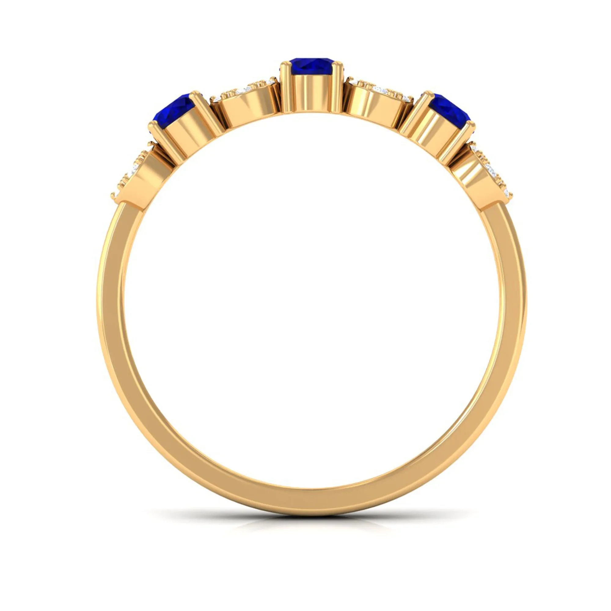 Blue Sapphire and Diamond Semi Eternity Ring